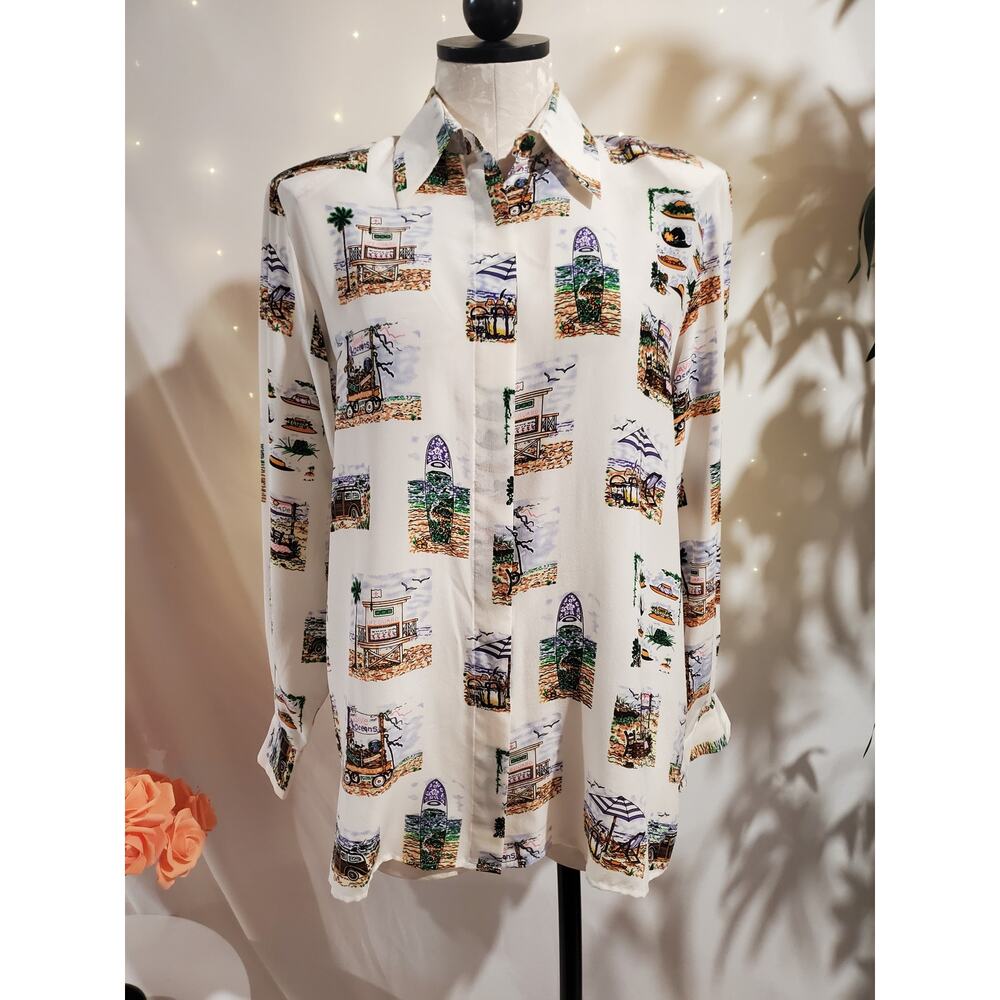 Vtg Tango NWT Womens Tropical Silk Button Shirt Sz S Hawaiian Surf Beach Resort